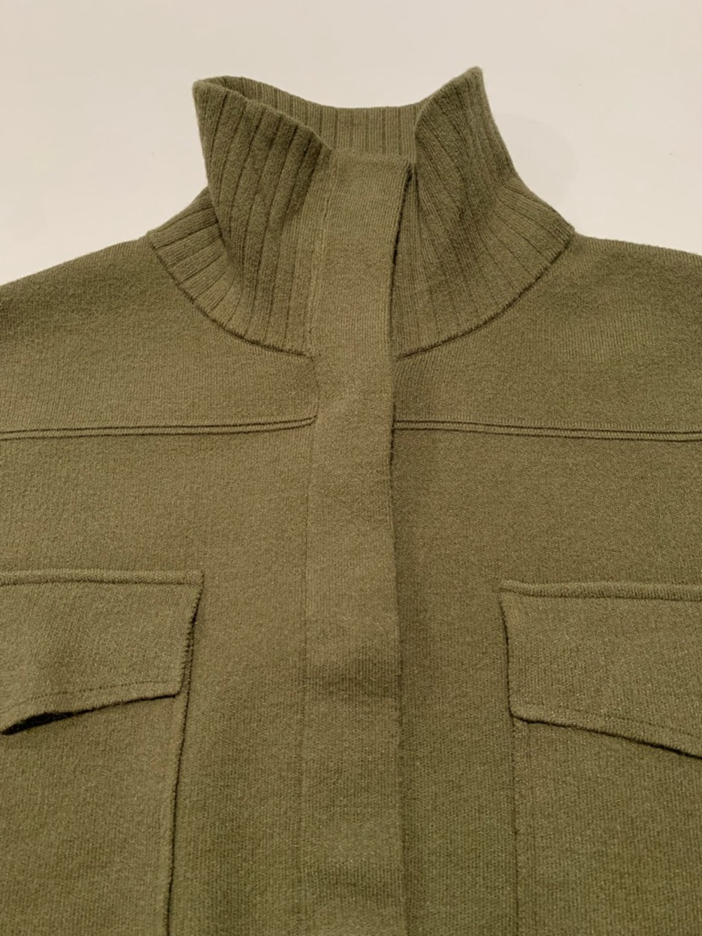 Calligraphie Anthropologie Knit Sweater Bomber Utility Jacket, Olive Green, XS - Picture 5 of 11